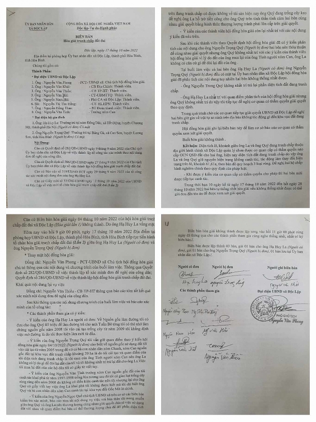 Biên bản hoà giải tranh chấp đất đai giữa ông La và ông Quý