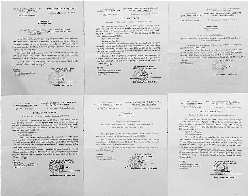 Một số văn bản của các cơ quan Bộ Công an gửi Chủ tịch UBND TP Hà Nội yêu cầu xử lí dứt điểm đơn thư khiếu tố của bà Nguyễn Thị Chinh.