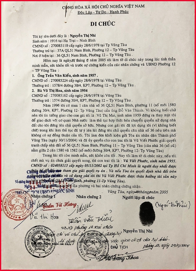 Di chúc của cụ Nguyễn Thị Nhi.