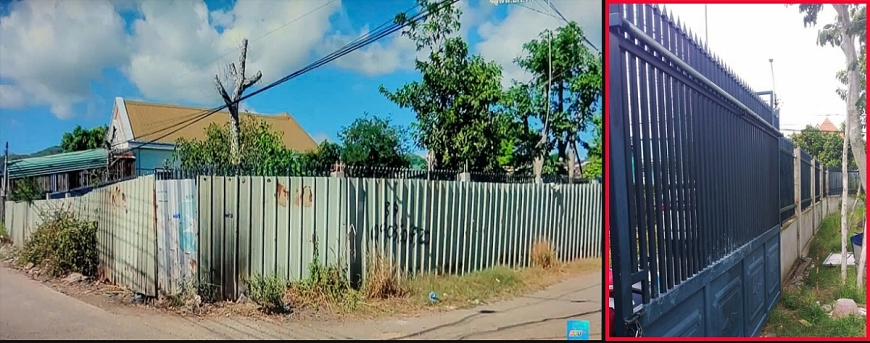 Hàng rào mặt ngoài bằng tôn, mặt trong làm thép, xây đúc cột bê tông (hình bên phải) khu đất tranh chấp được ông Hồng xây dựng; đất này vợ chồng ông Thông yêu cầu ông Hồng giao (Biên bản hòa giải không thành ngày 6/9/2007 lập tại Ủy ban nhân dân xã Tân Hải).