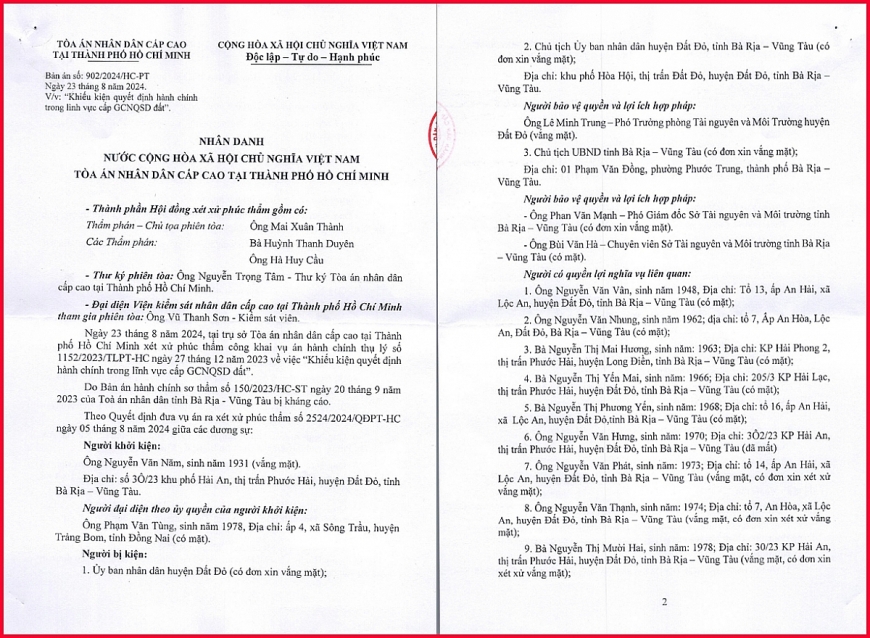  Bản án hành chính sơ phúc thẩm số: 902/2024/HC-PT ngày 23/8/2024 của TAND Cấp cao tại TP. Hồ Chí Minh