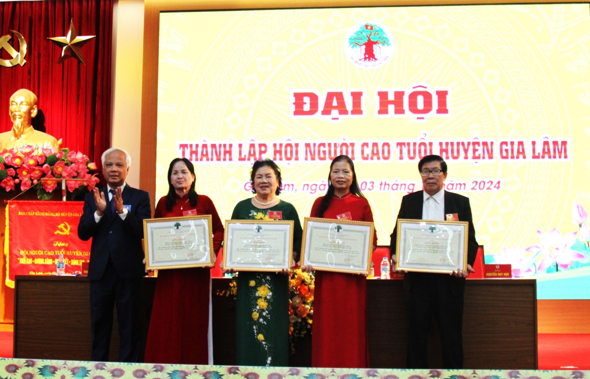 Ông Nguyễn Thế Toàn trao Giấy khen của Hội NCT TP Hà Nội cho các tập thể xuất sắc