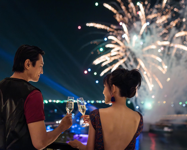 Khung cảnh pháo hoa đầy tình tứ từ La Festa Phu Quoc, Curio Collection by Hilton