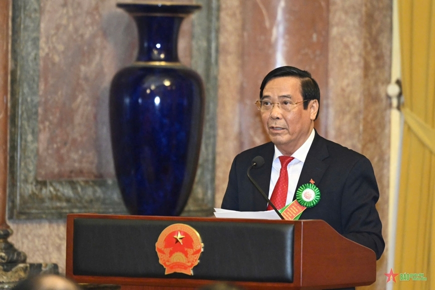 Chủ tịch Hội NCT Việt Nam Nguyễn Thanh Bình phát biểu tại buổi gặp mặt