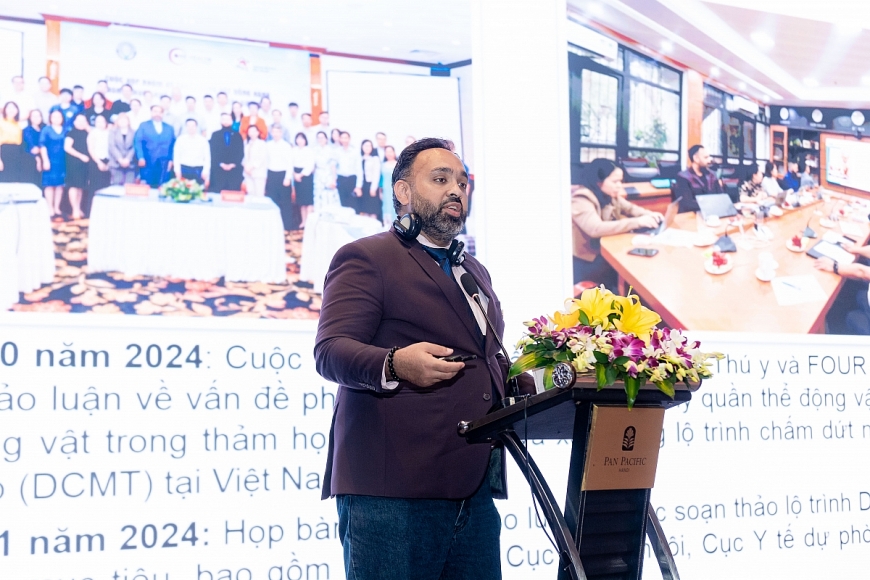 Bác sĩ Karan Kukreja - Trưởng chương trình Động vật đồng hành tại Đông Nam Á của FOUR PAWS, phát biểu tại diễn đàn