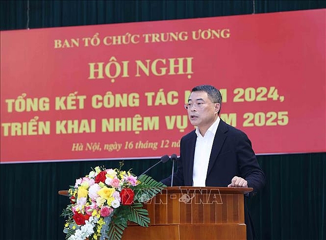 Đồng chí Lê Minh Hưng, Uỷ viên Bộ Chính trị, Bí thư Trung ương Đảng, Trưởng Ban Tổ chức Trung ương phát biểu chỉ đạo hội nghị. Ảnh: Phương Hoa/TTXVN