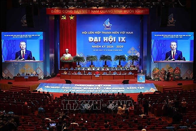 Tổng Bí thư Tô Lâm phát biểu chỉ đạo Đại hội IX Hội Liên hiệp Thanh niên Việt Nam. Ảnh: Thống Nhất/TTXVN