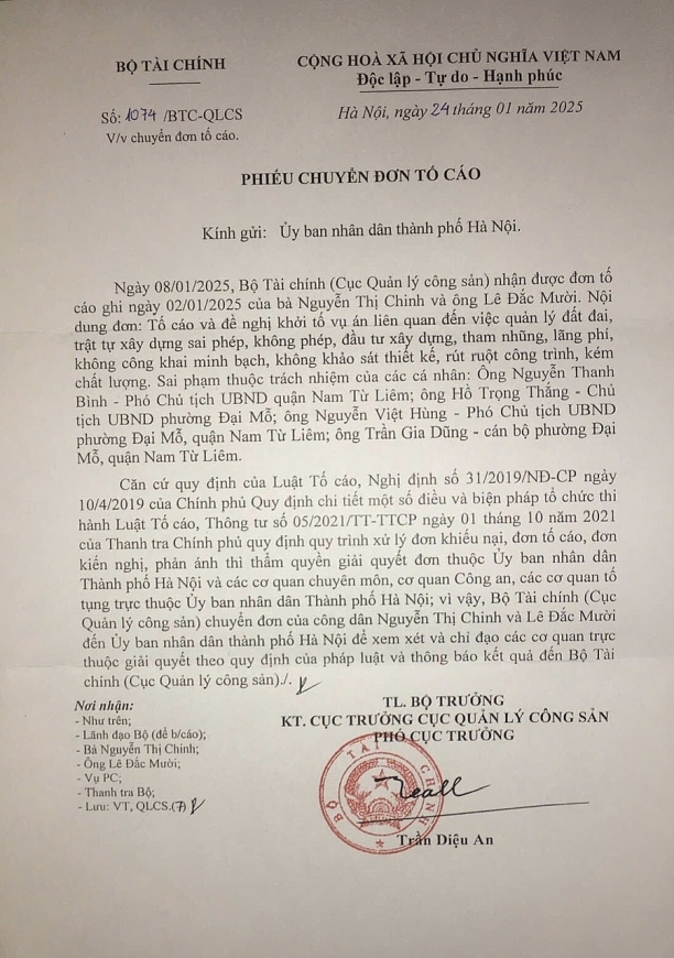 Bộ Tài chính đề nghị UBND TP Hà Nội giải quyết, xử lí đúng pháp luật