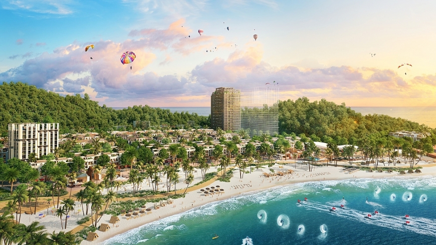 Thành phố Vịnh trung tâm Xanh Island phát triển bãi tắm dài gần 1km. Ảnh phối cảnh minh họa