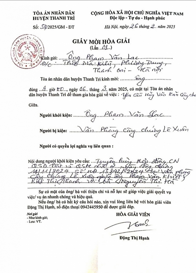 Giấy mời của TAND huyện Thanh Trì .