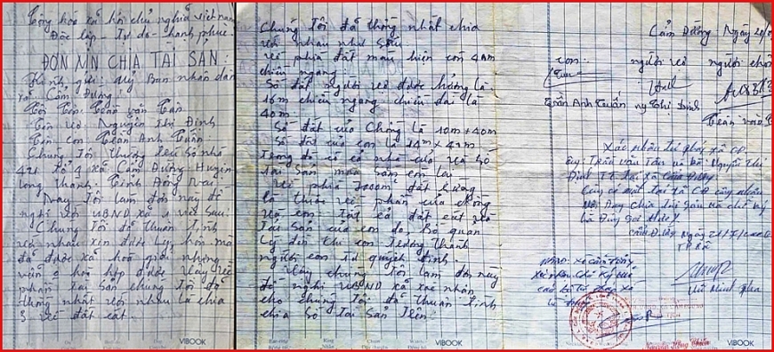 Đơn xin phân chia tài sản có xác nhận của UBND xã Cẩm Đường ngày 21/7/2006