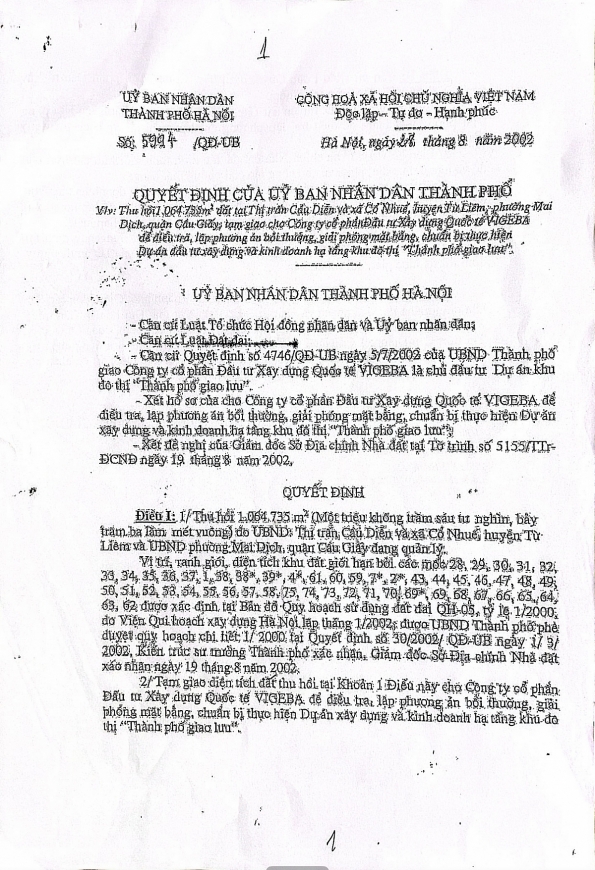 Quyết định số: 5994/QĐ-UB ngày 28/8/2002 của UBND TP Hà Nội.