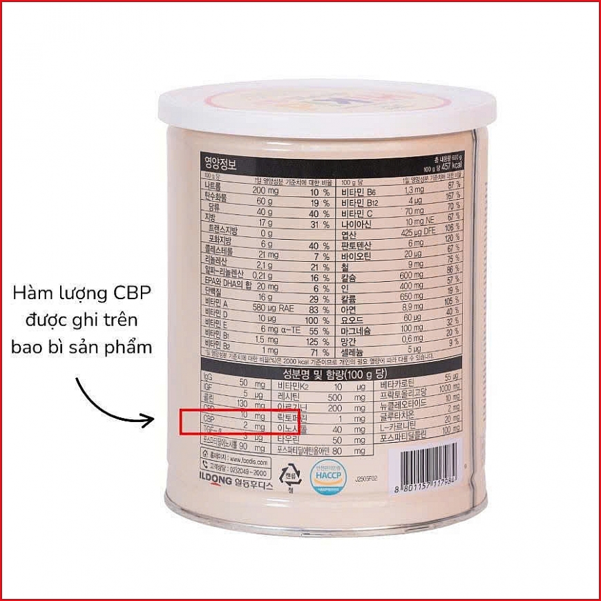 Hàm lượng CBP được ghi rõ trên bao bì của sản phẩm.  