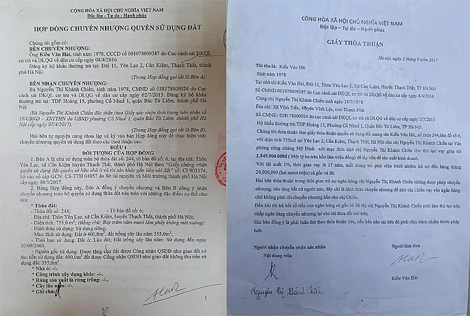 Hợp đồng chuyển nhượng quyền sử dụng đất giữa anh Hải và chị Chiền. 3-Giấy thỏa thuận giữa chị Chiền và anh Hải về thửa đất.