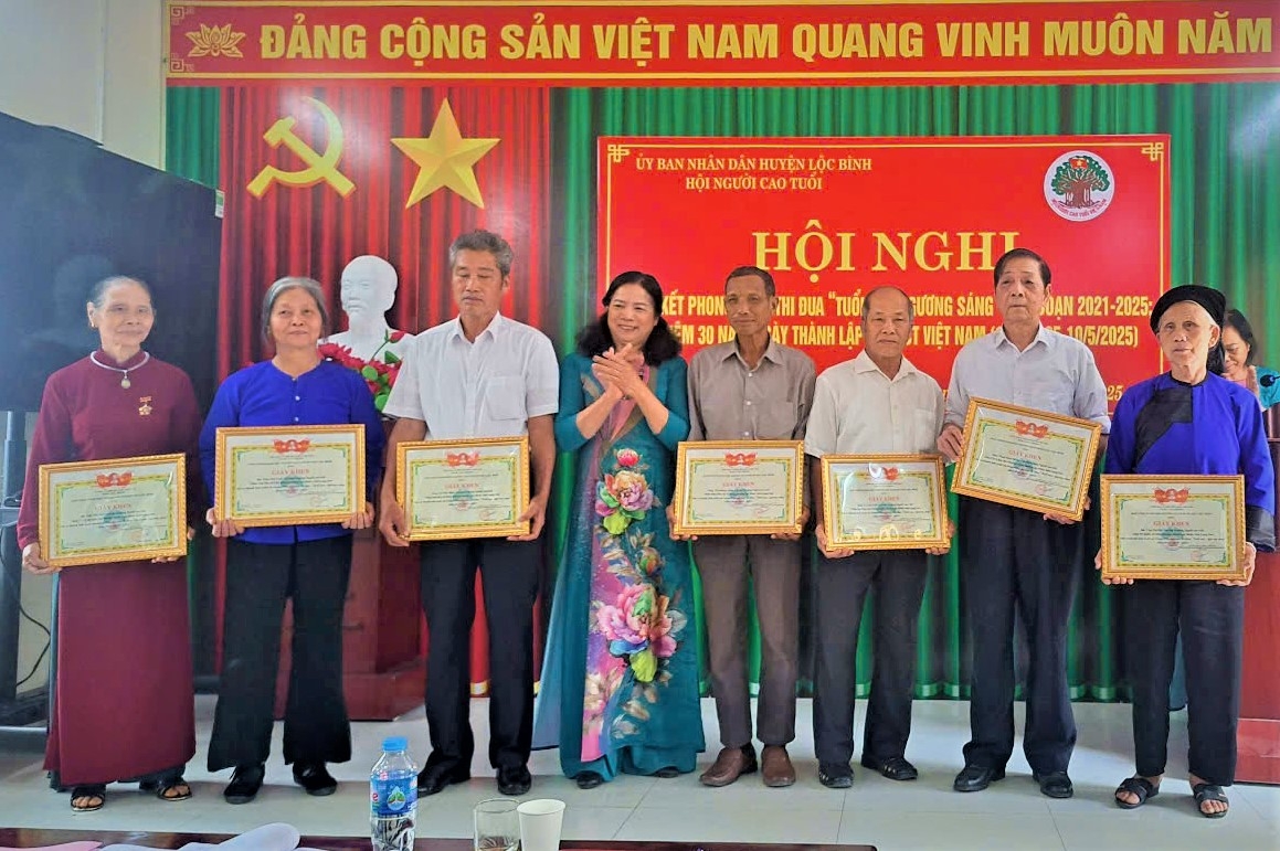 Trao Giấy khen của Hội NCT huyện Lộc Bình cho các tập thể, cá nhân xuất sắc