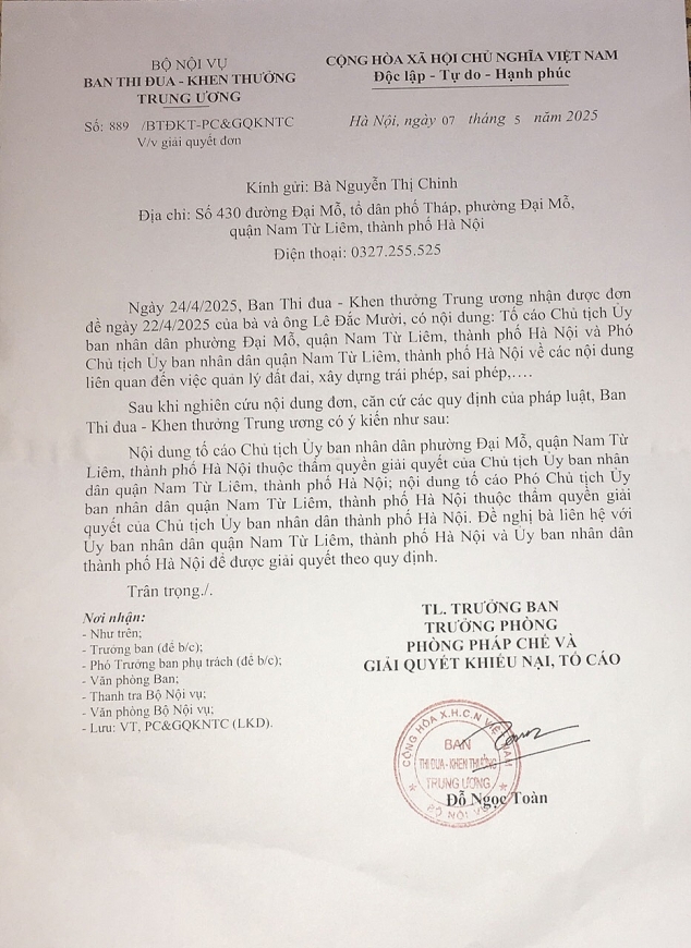 Ban Thi đua - Khen thưởng Trung ương có văn bản hướng dẫn xử lí theo quy định