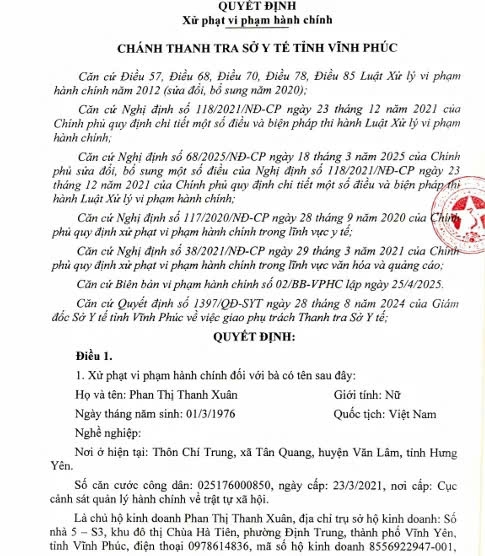 Phạt hơn 87 triệu đồng và đình chỉ hoạt động 18 tháng đối với Viện trị liệu MB