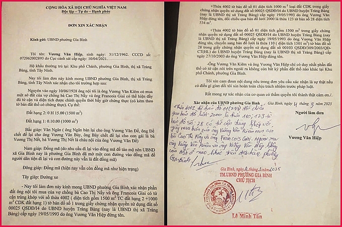 phường Gia Bình xác nhận phần đất ông nội ông Hiệp mua trùng khớp với phần đất ông Hiệp đang quản lí, sử dụng.