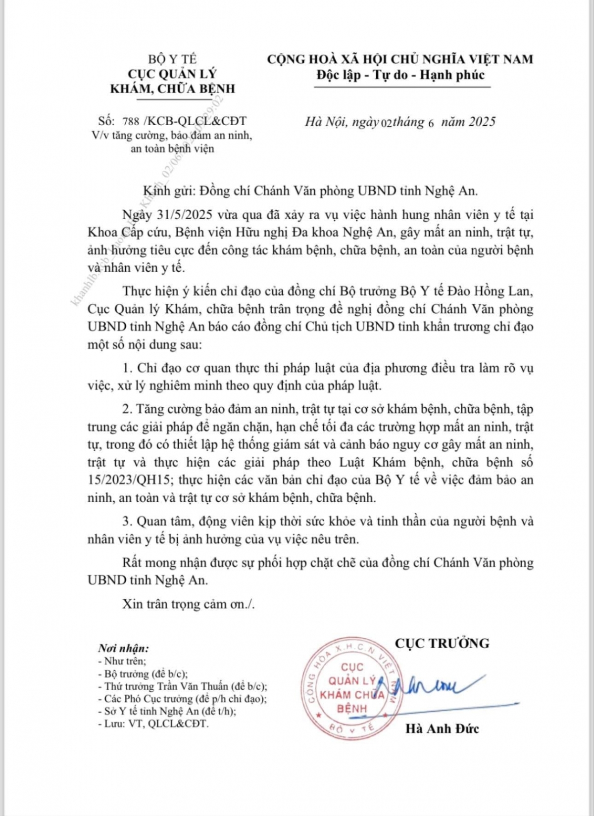 Bộ Y tế: Đề nghị tăng cường bảo đảm an ninh, trật tự tại cơ sở khám bệnh, chữa bệnh