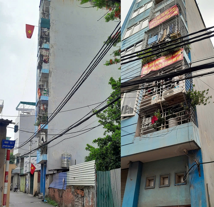 Tòa nhà 7 tầng đã được hơn chục hộ gia đình mua và ở hàng chục năm nay giờ bị thi hành án.