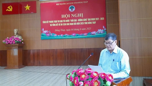  Ông Lê Hoàng Đức, Chủ tịch Hội NCT tỉnh phát biểu tại Hội nghị