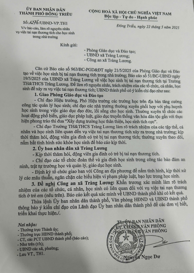 Văn bản của UBND TP Đông Triều.