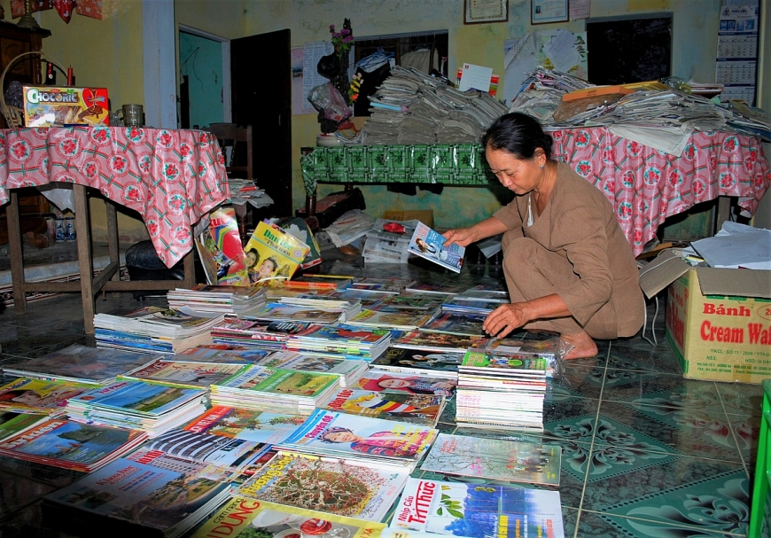 “Thư viện” báo chí của bà Nguyễn Thị Tâm.