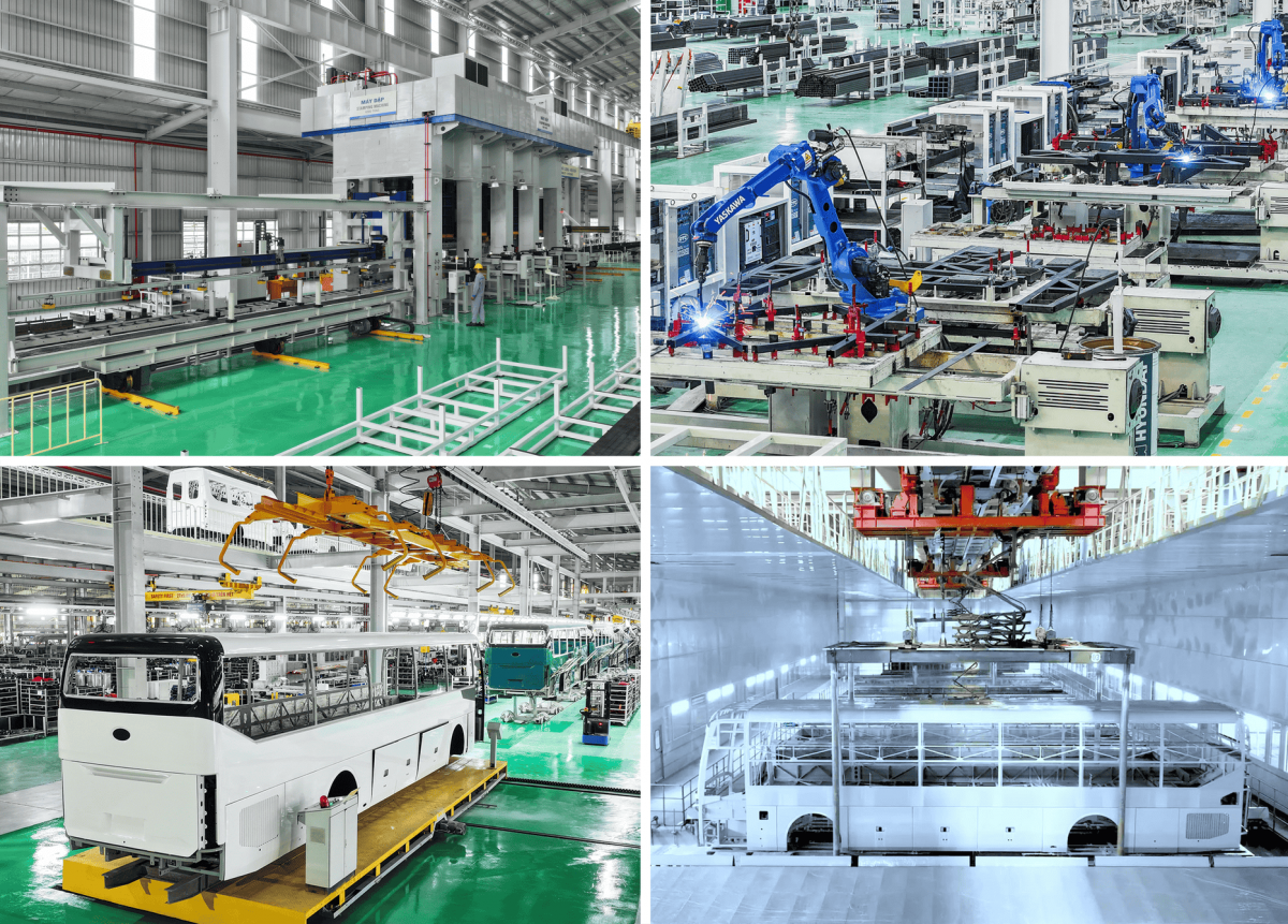 Dây chuyền dập liên hợp, hàn, nhúng sơn tĩnh điện và kiểm định sản phẩm tại nhà máy THACO Bus