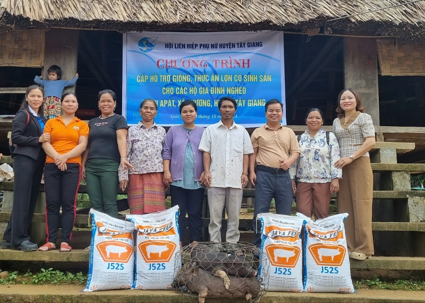 Nhiều chương trình hỗ trợ sinh kế giúp phụ nữ Tây Giang xóa đói giảm nghèo. lăng Thị Mí đã trở thành “đầu mối” giúp tiêu thụ sản vật của vùng cao.  -Chị A Vô Thị Bé tấm gương tiêu biểu trong phát triển kinh tế   -