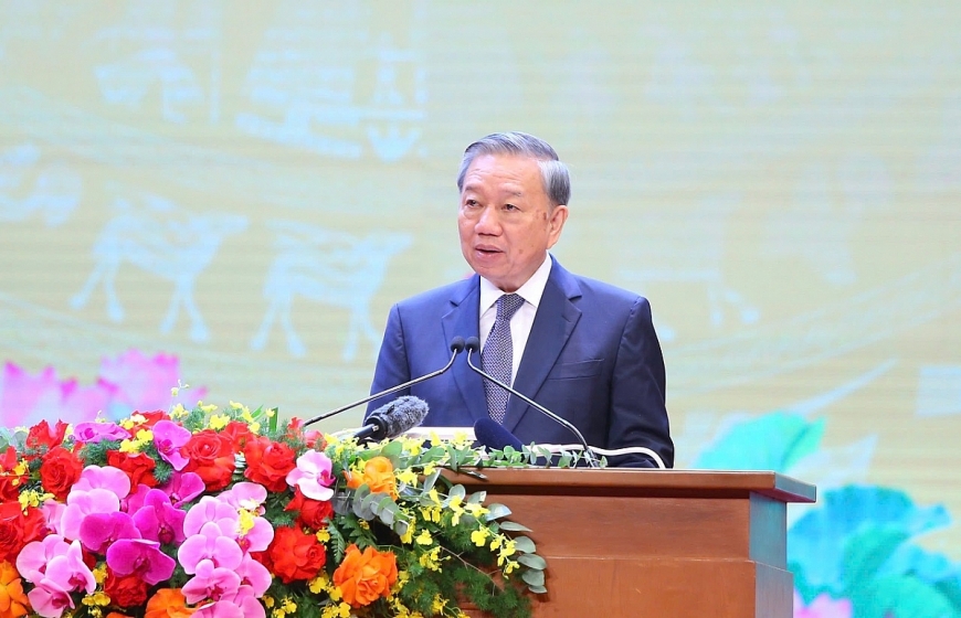 Tổng Bí thư Tô Lâm phát biểu tại cuộc gặp mặt