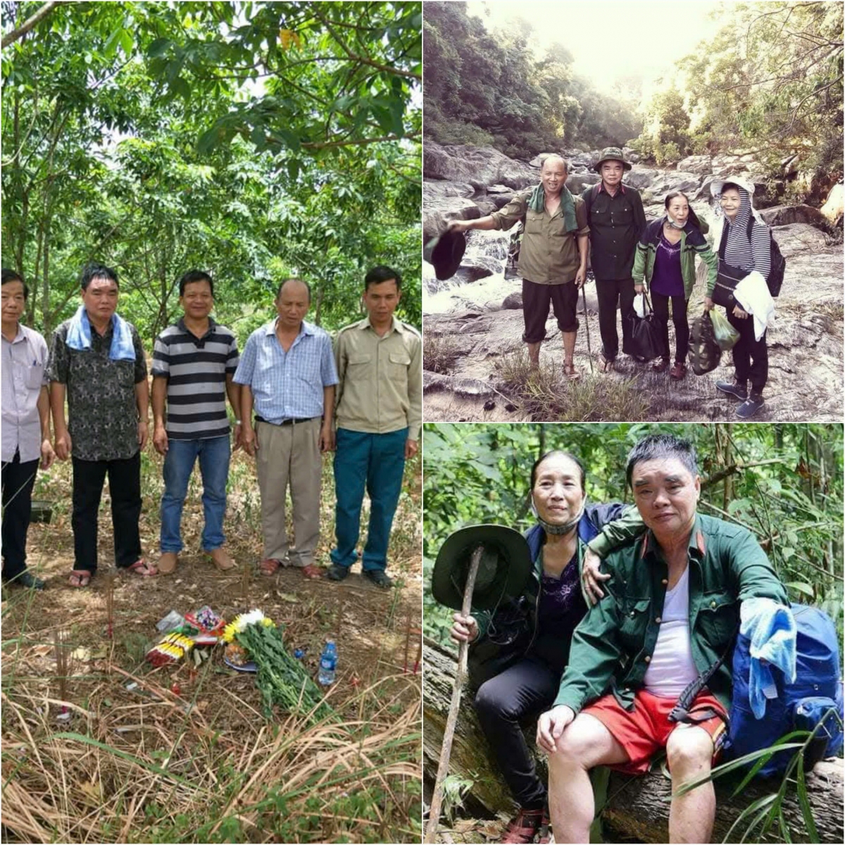 Cựu binh Lê Văn Chớ cùng đồng đội, Ban liên lạc, thân nhân các liệt sĩ trong những lần đi tìm kiếm hài cốt đồng đội.