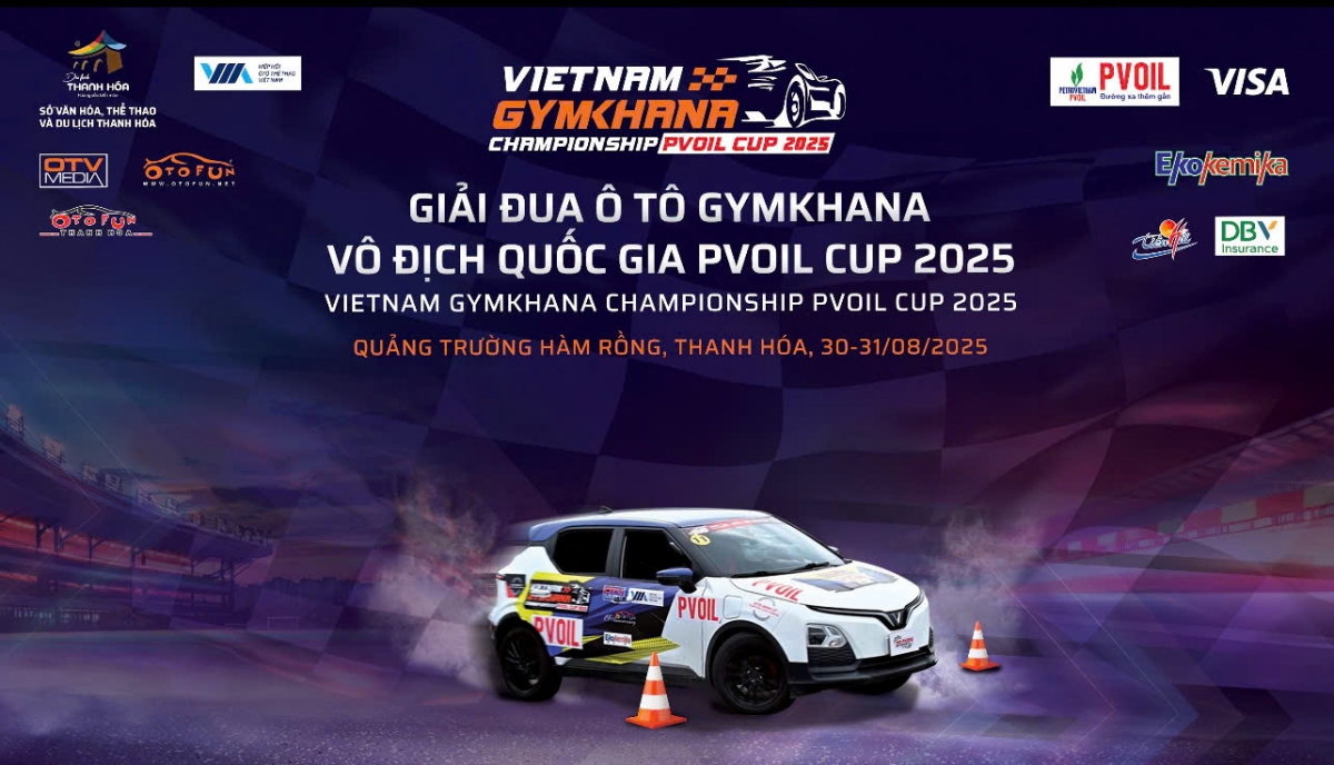Chặng chung kết giải đua ô tô Gymkhana vô địch quốc gia PVoil cup sẽ điễn ra tại Quảng trường Hàm Rồng (Thanh Hóa) trong hai ngày 30 và 31/8/2025