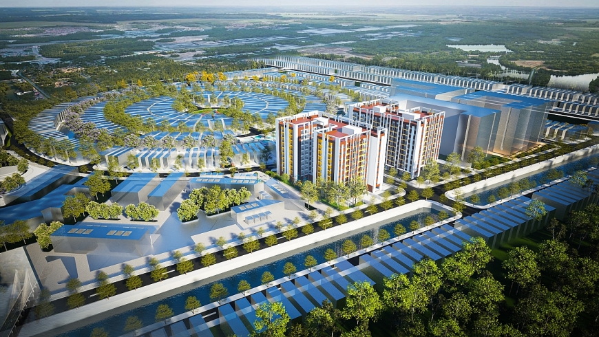 Phối cảnh công trình nhà ở xã hội đặt trong tổng thể Khu đô thị T&T Cà Mau