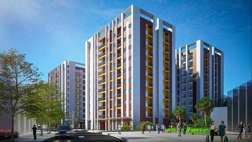 Phối cảnh công trình nhà ở xã hội tại phường An Xuyên, tỉnh Cà Mau do Công ty TNHH T&T Land Cà Mau làm chủ đầu tư