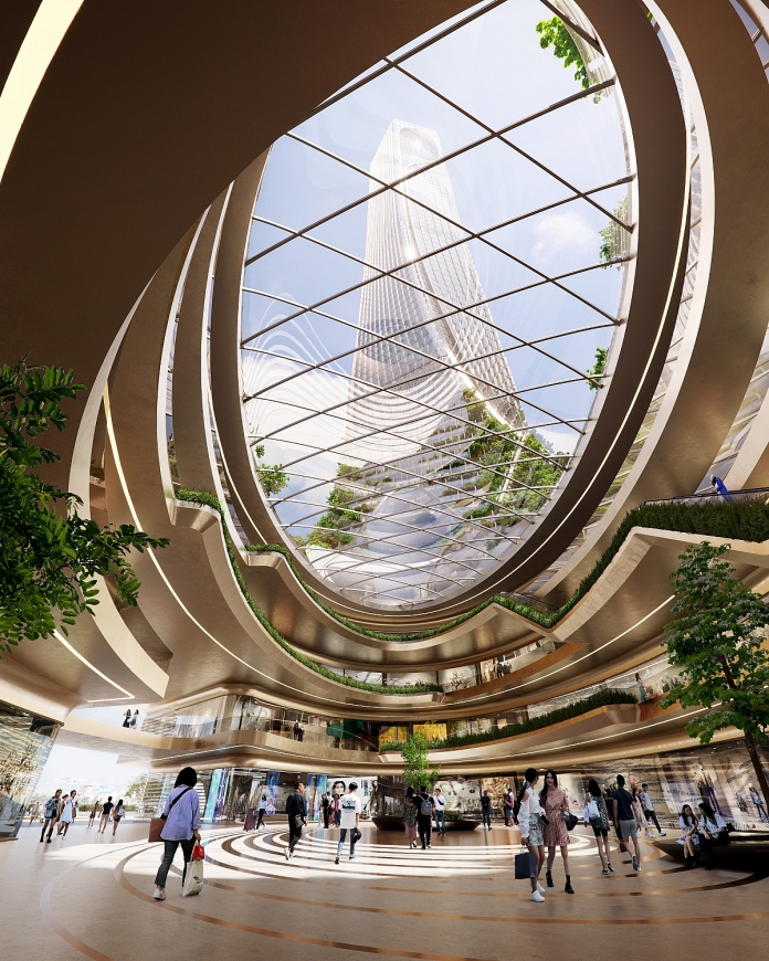 Bên trong tòa tháp là không gian “all in one”: tích hợp khách sạn 5 sao, văn phòng hạng A, căn hộ cao cấp, trung tâm thương mại, nhà hàng, sky bar, đài quan sát và khu hội nghị – triển lãm quốc tế.