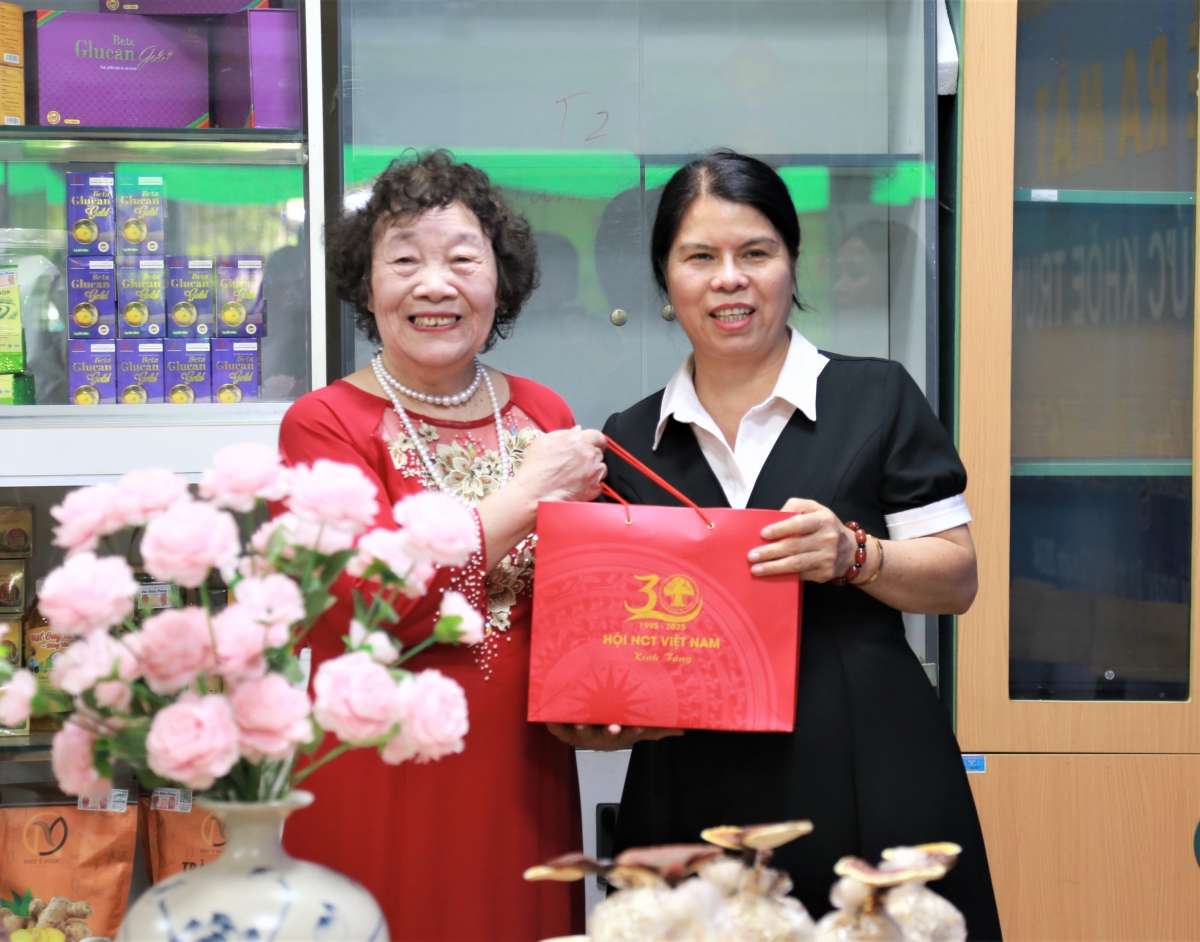 Đại diện Trung ương Hội NCT Việt Nam tặng quà PGS. TS Nguyễn Thị Chính