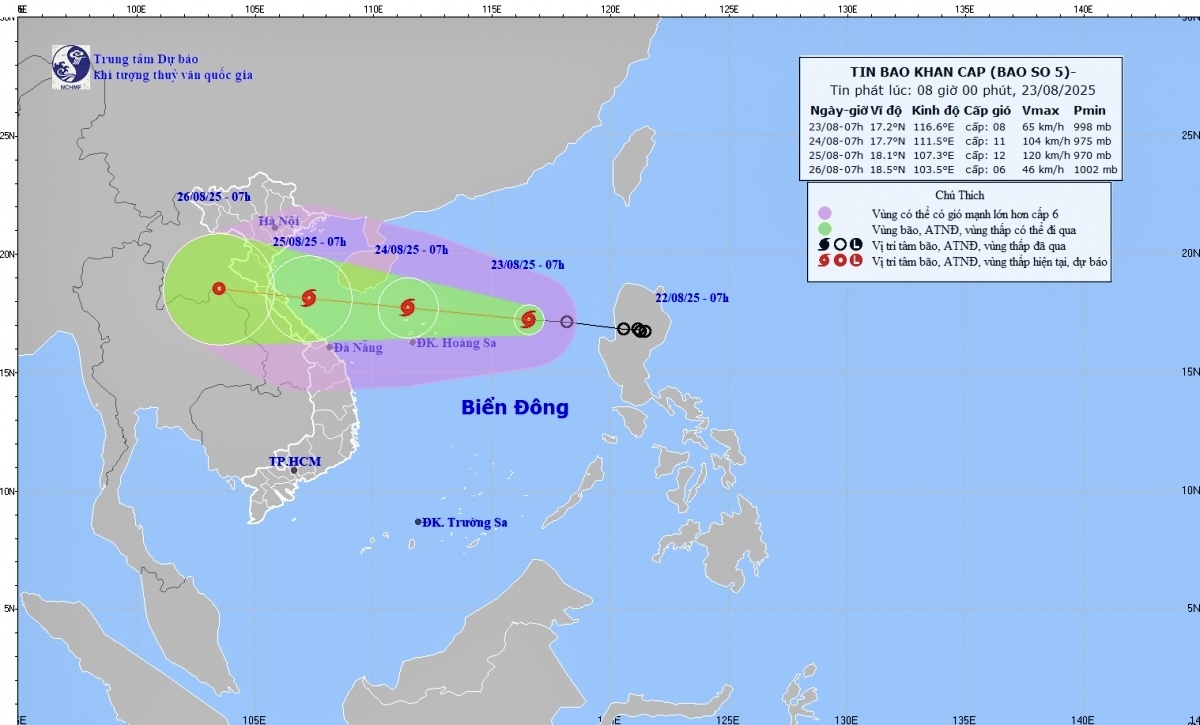 Hình ảnh hướng đi của bão số 5