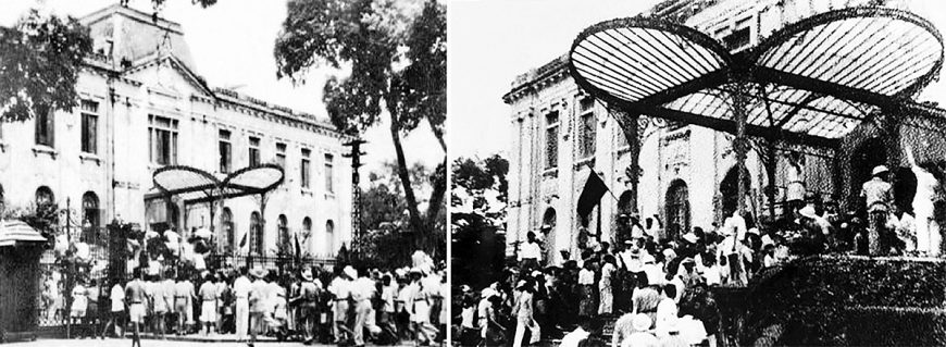 Ngày 19/8/1945, sau cuộc mít tinh tại Quảng trường Nhà hát Lớn, quần chúng Nhân dân Thủ đô đã đánh chiếm Bắc Bộ phủ,  cơ quan đầu não của chính quyền tay sai Pháp ở Bắc Bộ. 	(Nguồn: Tư liệu TTXVN)