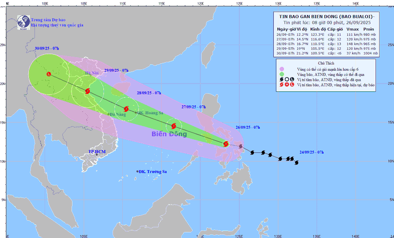 Đường đi của bão BUALOI sáng 26/9