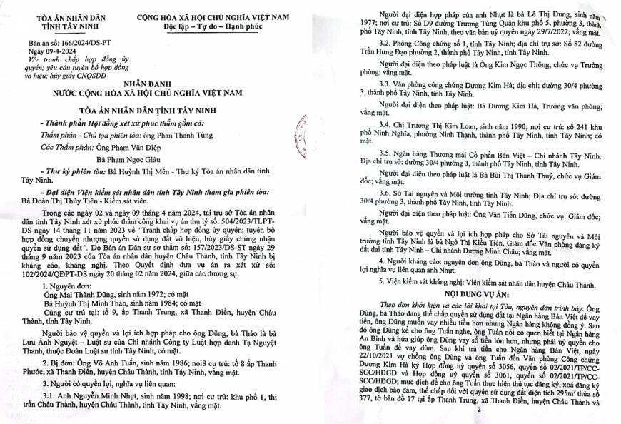 Về vụ tranh chấp đất đai tại phường Thanh Điền, tỉnh Tây Ninh: Nhiều bất cập trong bản án sơ thẩm lần 2