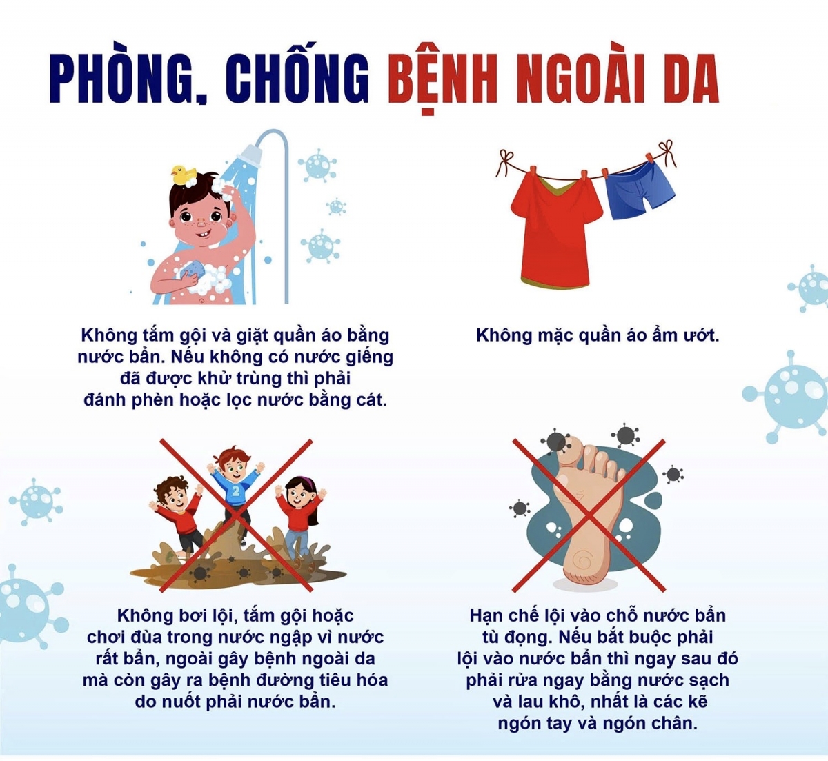 Bệnh ngoài da là bệnh phổ biến cần phòng tránh mùa mưa lũ