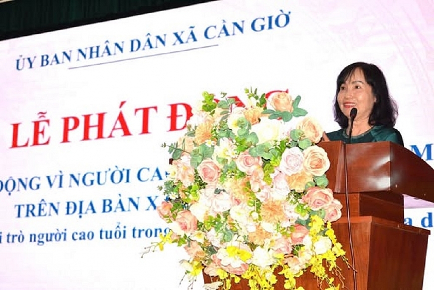 Bà Phạm Thị Mỹ Lệ, nguyên Phó Trưởng Ban đại diện Hội Người cao tuổi TP. Hồ Chí Minh phát biểu