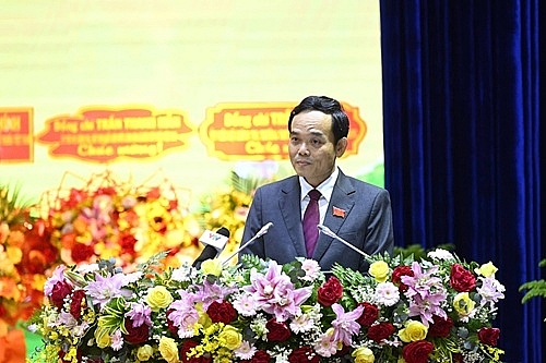 Đồng chí Trần Lưu Quang, Bí thư Trương ương Đảng, Bí thư Thành ủy TP. Hồ Chí Minh thay mặt Bộ Chính trị phát biểu chỉ đạo tại Đại hội. Ảnh: BTC Đại hội cung cấp