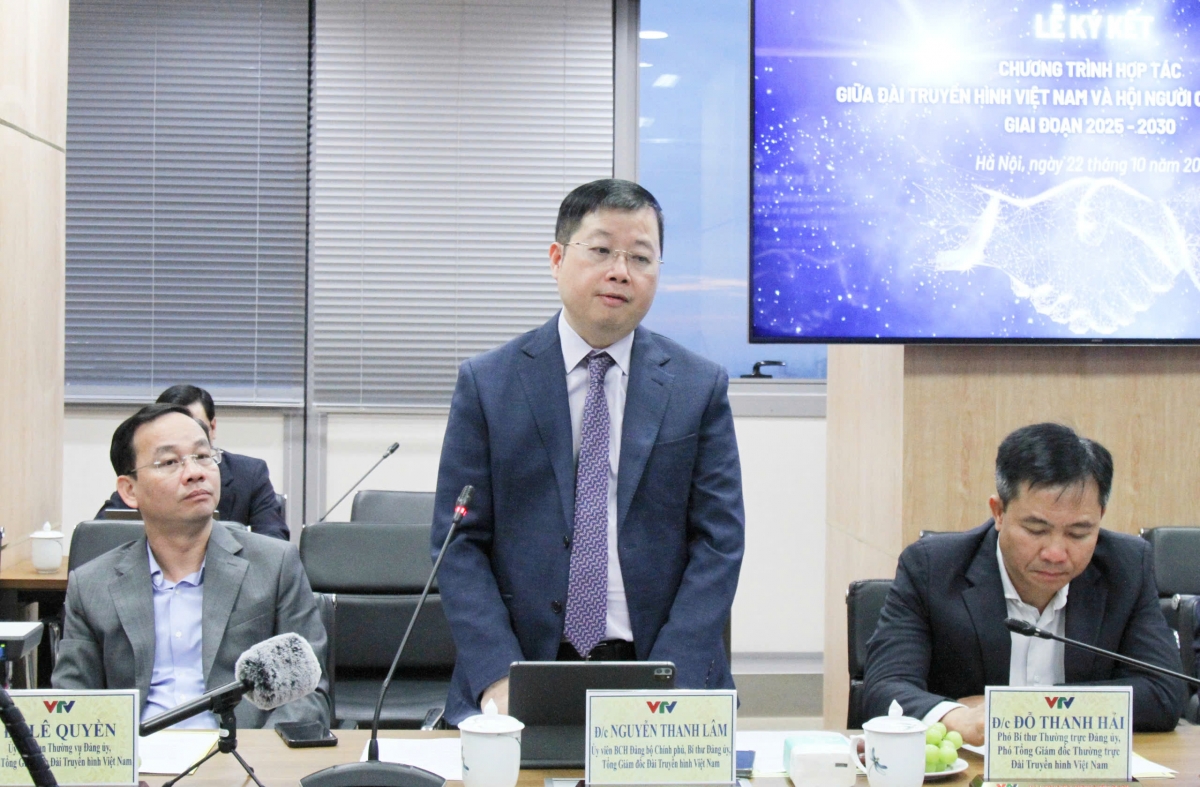 Tổng Giám đốc Đài Truyền hình Việt Nam Nguyễn Thanh Lâm phát biểu tại buổi Lễ ký kết