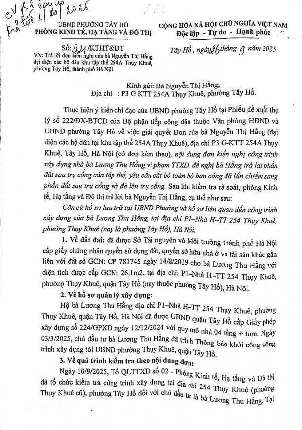 Bao giờ UBND phường Tây Hồ giải quyết dứt điểm?
