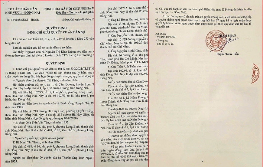 Tòa án đã quyết định đình chỉ giải quyết vụ án
