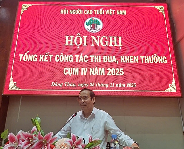Ông Nguyễn Thanh Bình, Chủ tịch Trung ương Hội Người cao tuổi Việt Nam phát biểu tại Hội nghị