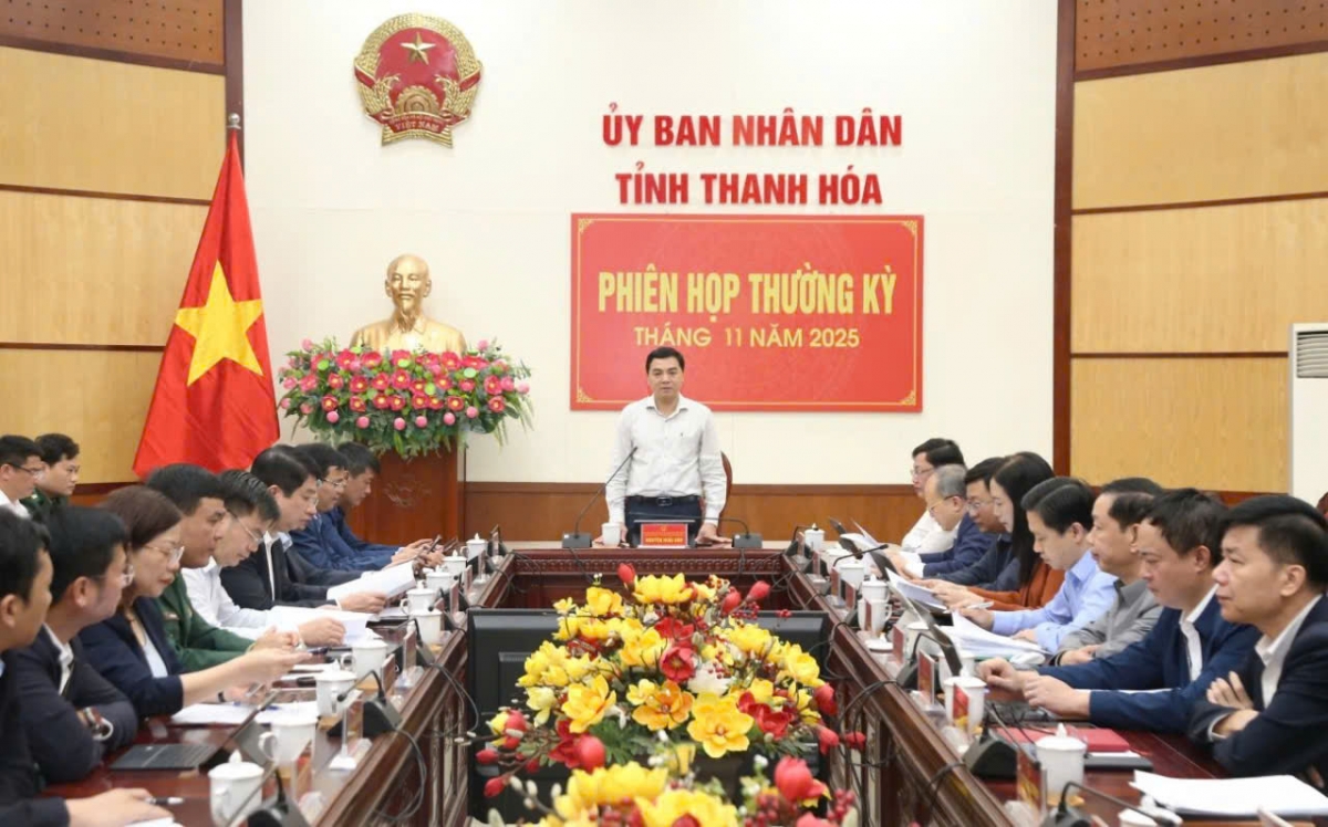 Đồng chí Nguyễn Hoài Anh, Ủy viên dự khuyết Trung ương Đảng, Phó Bí thư Tỉnh ủy, Chủ tịch UBND tỉnh phát biểu chỉ đạo phiên họp.