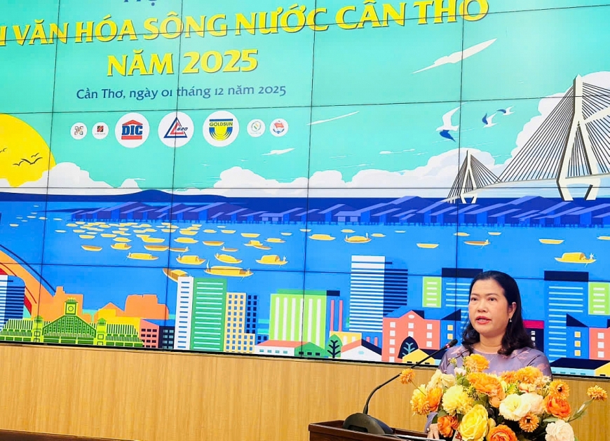 Phó Chủ tịch UBND TP. Cần Thơ Nguyễn Thị Ngọc Điệp phát biểu tại buổi họp báo