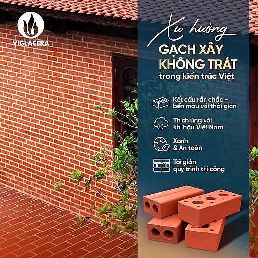 gạch xây không trát trở thành “ngôn ngữ thẩm mỹ” mới, tôn vinh vẻ đẹp chân thực của vật liệu